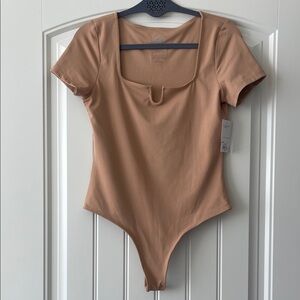 SO Out of Office Steller Tan Square Neck Contour Bodysuit Large NWT
